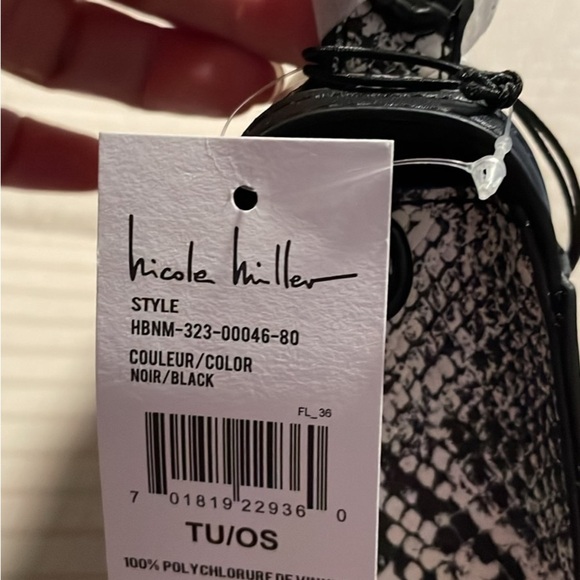 Nicole Miller Black and White  Leather Clutch with Snakeskin Print NWT - Picture 2 of 5